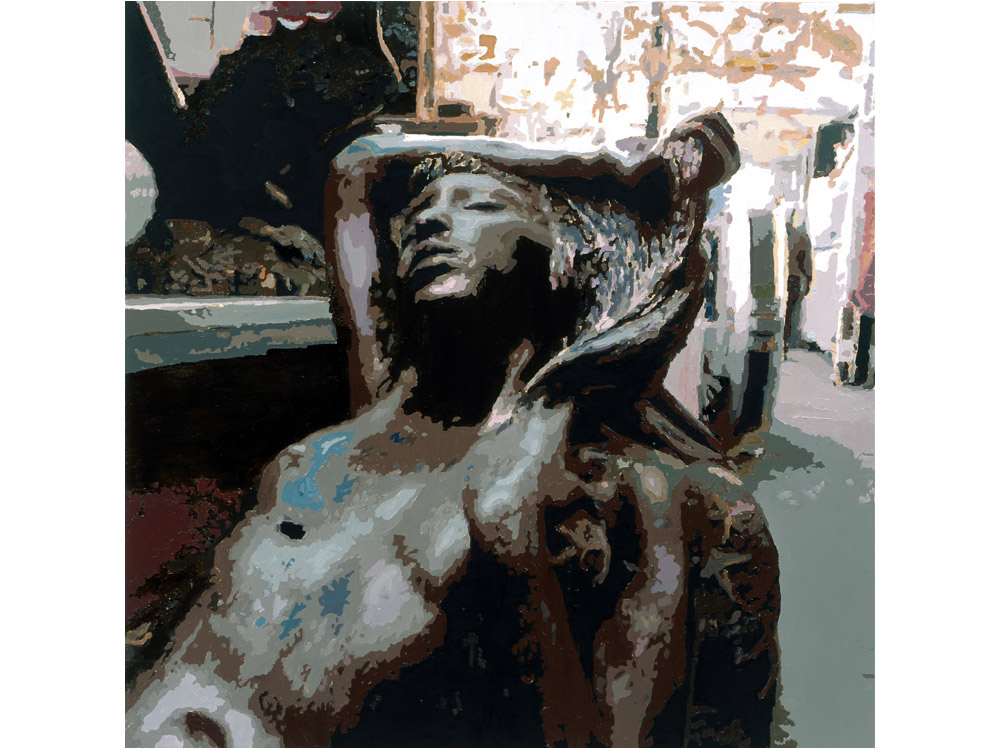 Römer + Römer, Ruhende aus Bronze, 2006, Öl und Acryl auf Leinwand, 150 x 150 cm