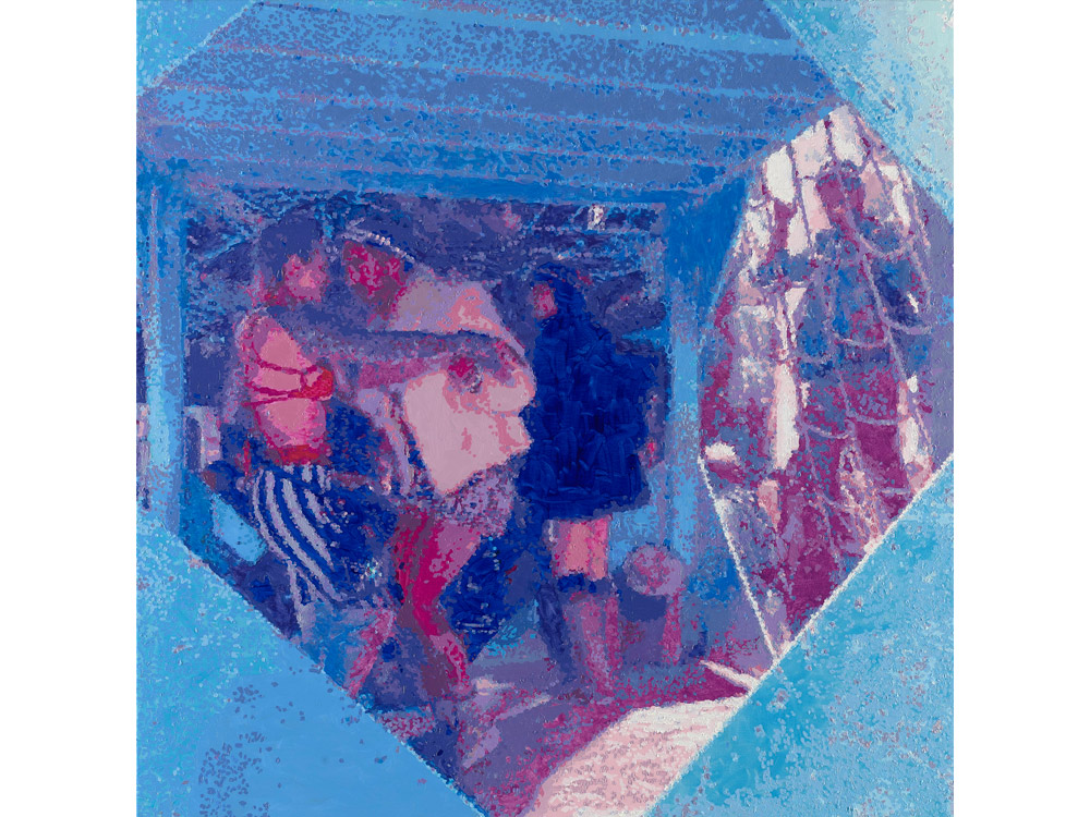 Römer + Römer, The Blue Cube, 2018, Öl auf Leinwand, 100 x 100 cm