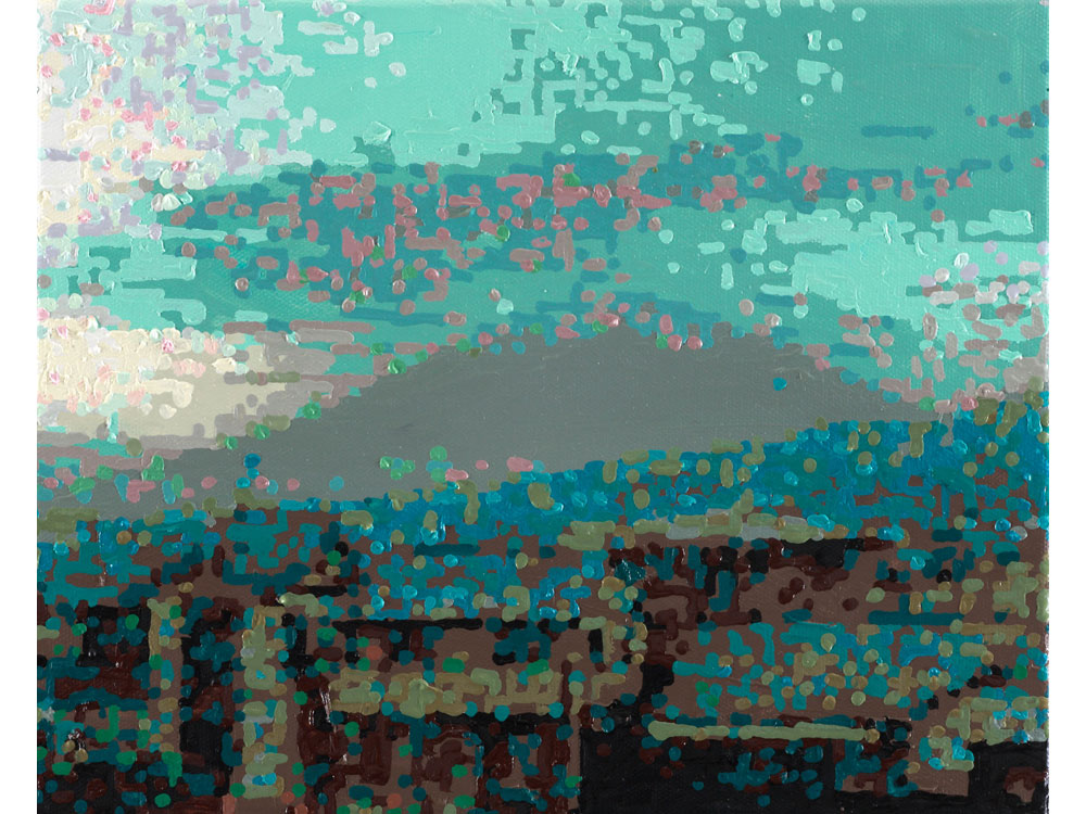 Römer + Römer, 50 Ansichten des Berges Fuji _ vom Zug aus betrachtet“, je 24 x 30 cm, Öl auf Leinwand, 2010 . CSR Art, 200 unter 2000, Berlin