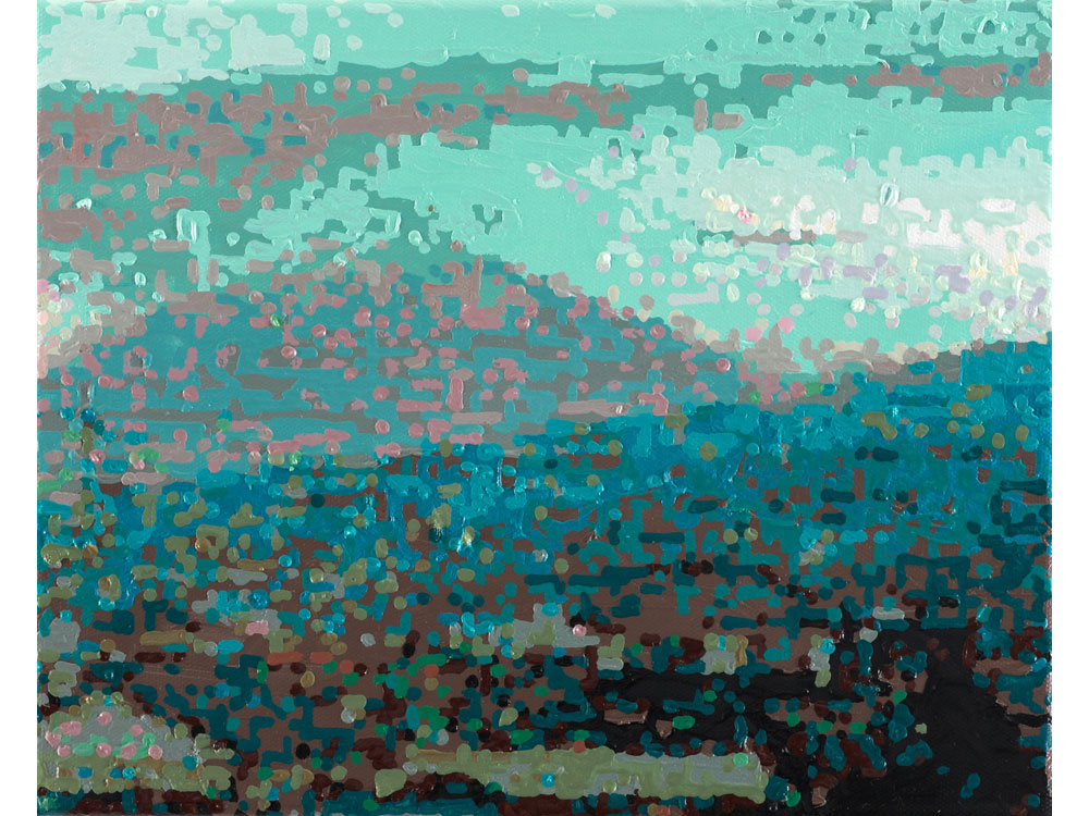 Römer + Römer, 50 Ansichten des Berges Fuji _ vom Zug aus betrachtet“, je 24 x 30 cm, Öl auf Leinwand, 2010 . CSR Art, 200 unter 2000, Berlin