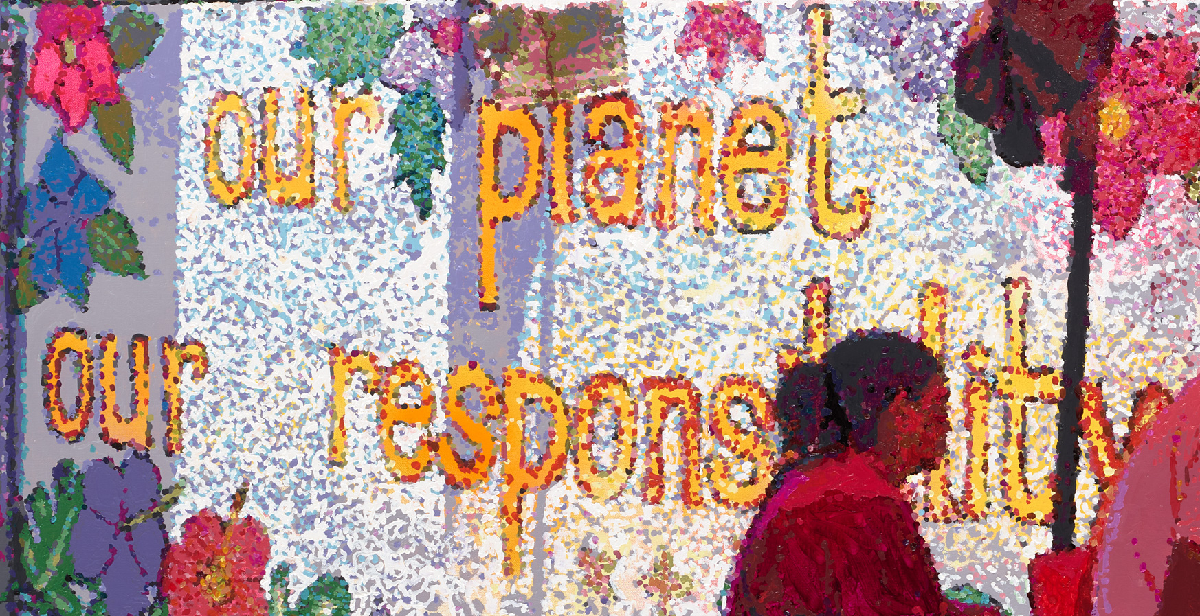 Römer + Römer, Our planet. Our responsibility, 2023, Öl auf Leinwand, 150 x 200 cm. Mauritius. Mahebourg
