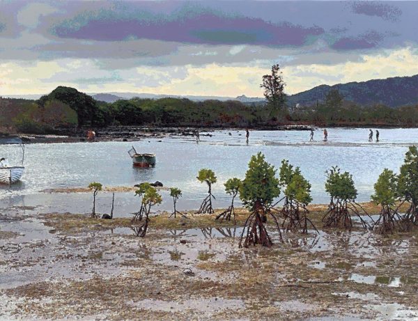 Römer + Römer, Mangroven vor Pointe Jérome, 2024, Öl auf Leinwand, 200 x 260 cm