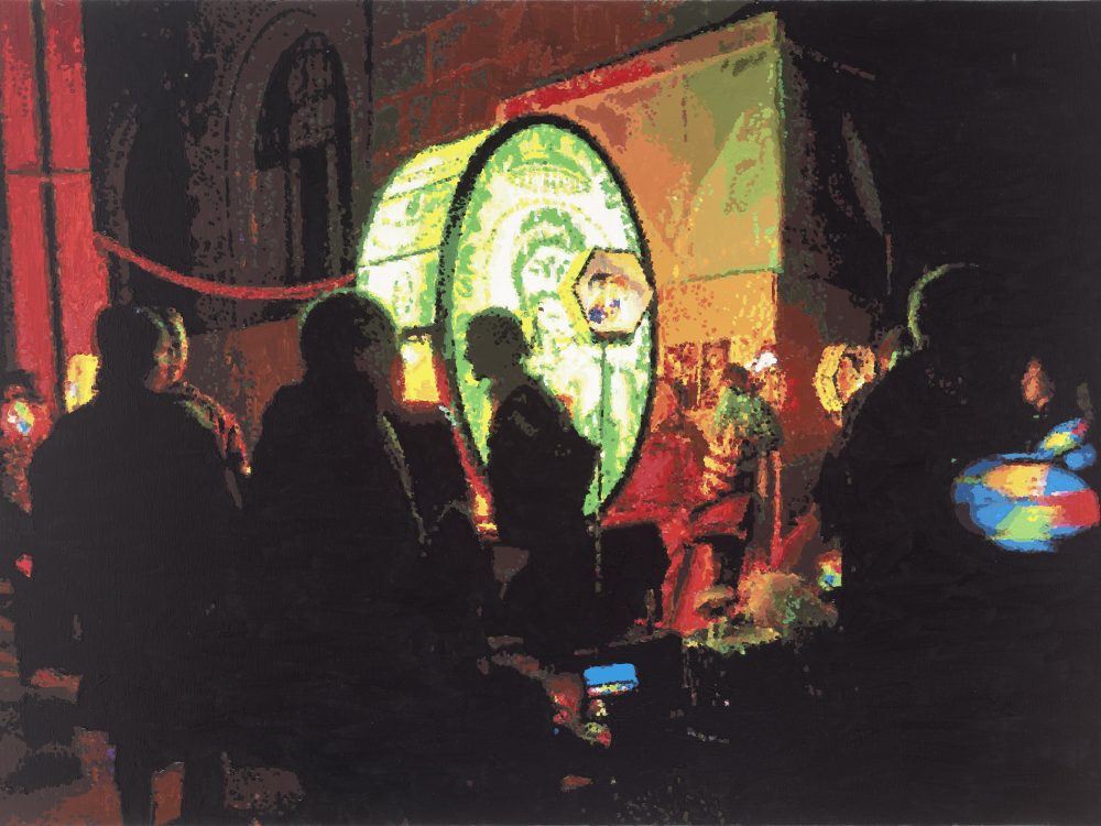 Römer + Römer, Die große Laterne, 2024, Öl auf Leinwand, 100 x 140 cm. Fasnacht Basel. Morgenstreich